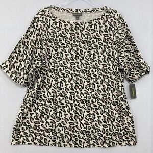 New Style & Co. size 2X Round Neck Brown Tan Leopard Print Stretch Blouse Comfy